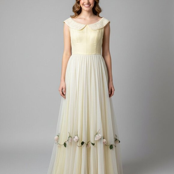 VTG Betty Lane Original 1950s Butter Yellow Cupcake Party Dress Rockabilly Pinup - Picture 1 of 15